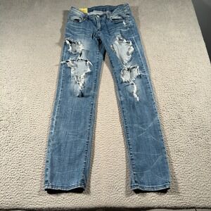 Machine Nouvelle Mode Jeans Women Size 31x32 Distressed Straight Leg